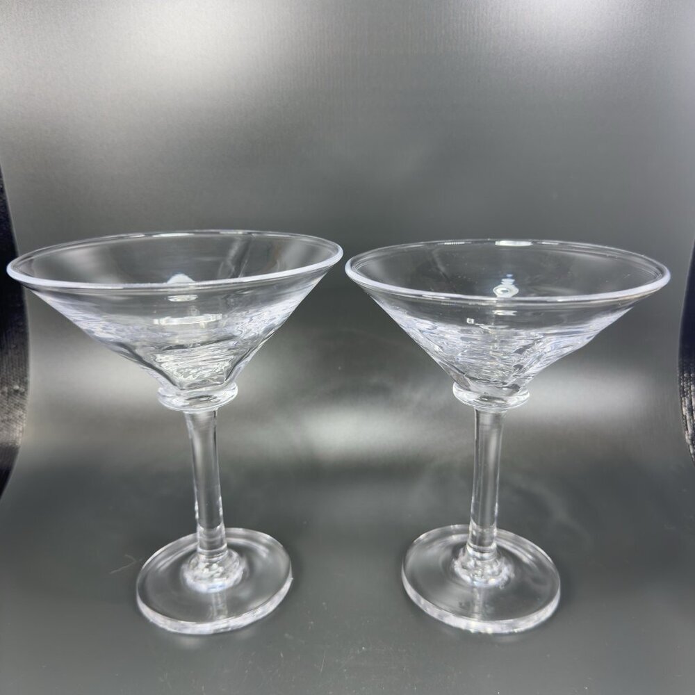 Simon Pearce Cavendish Clear Optic Blown‎ Glass Martini Glasses Cups Set 2 Stems